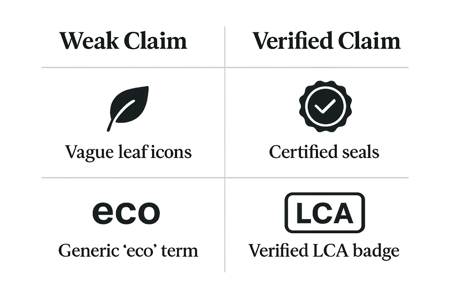 Visual comparison of weak versus verified environmental claims