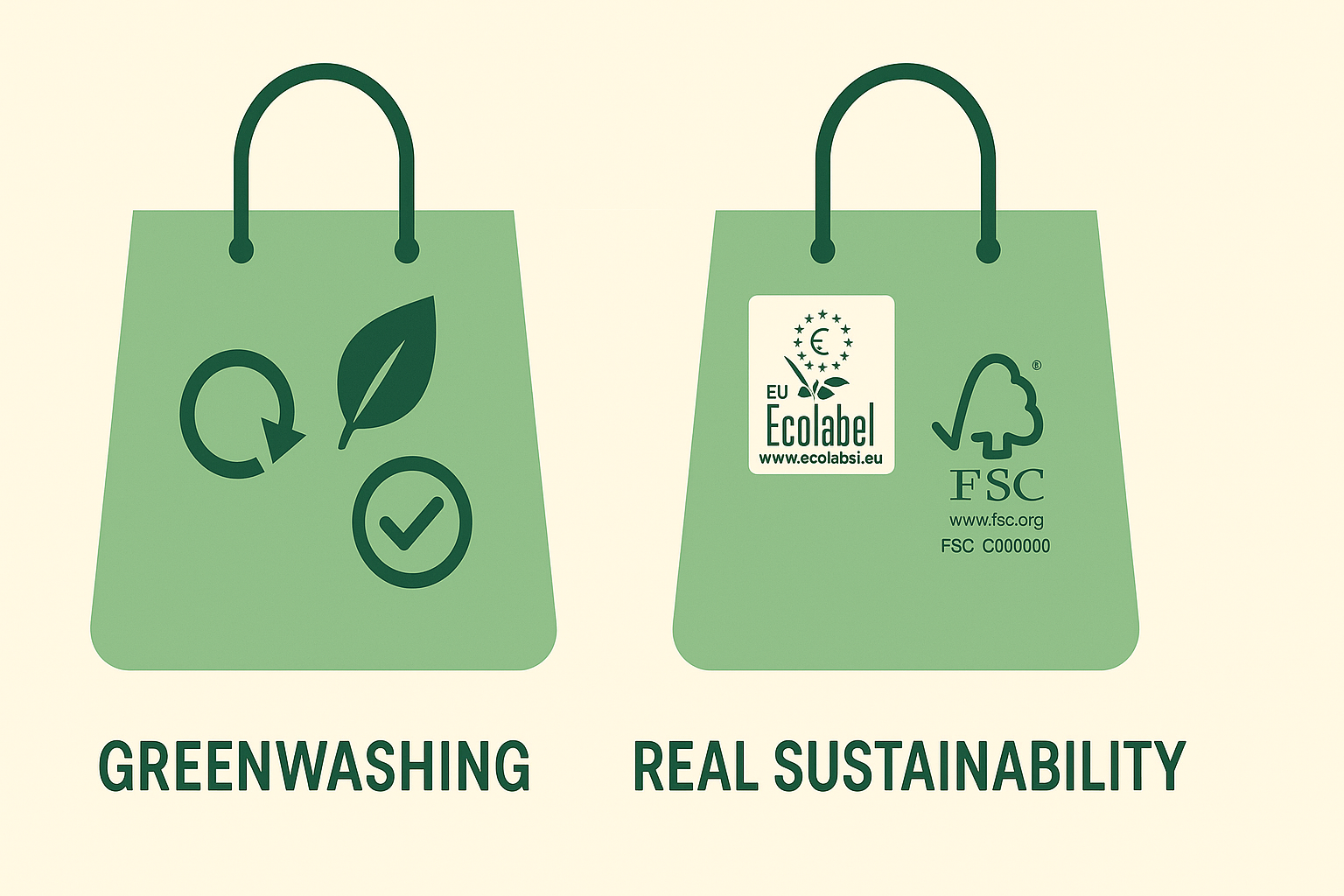 Infographic comparing fake and real eco-labels