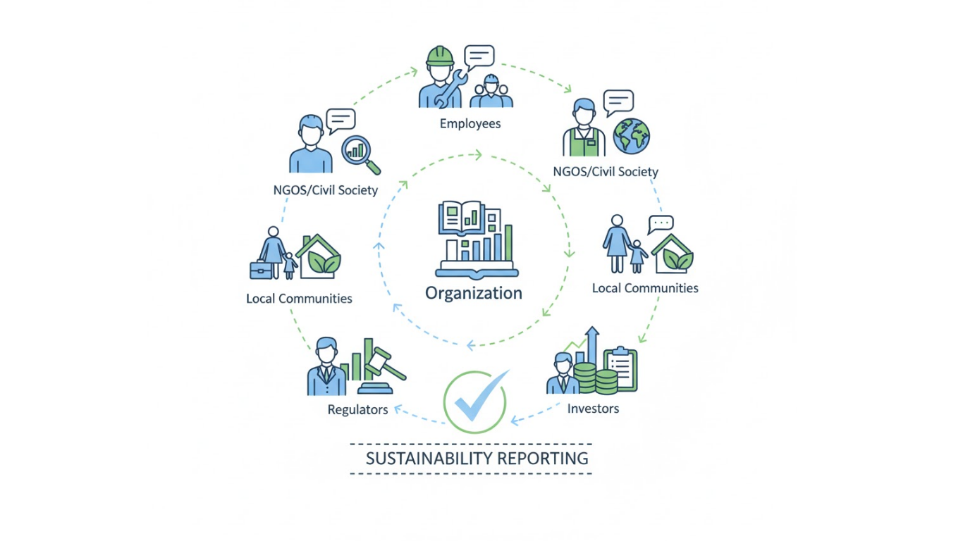 Stakeholder engagement process for GRI reporting showing dialogue and feedback integration